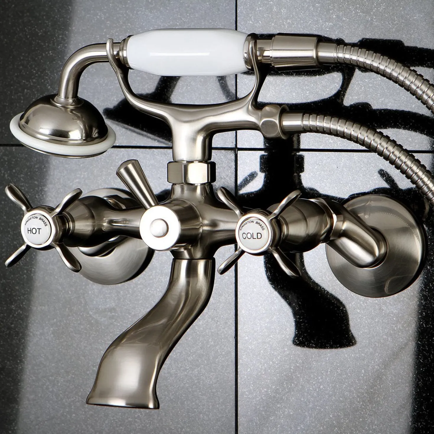 Kingston Brass Essex Wall Mount Clawfoot Tub Filler with Hand Shower