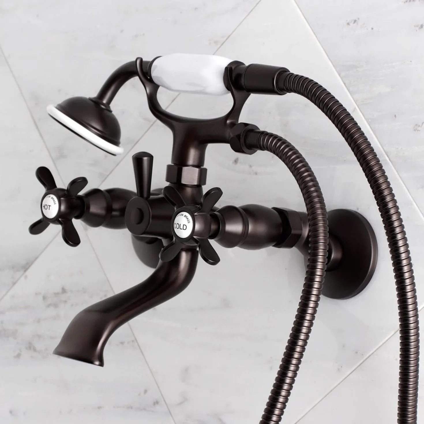 Kingston Brass Essex Wall Mount Clawfoot Tub Filler with Hand Shower