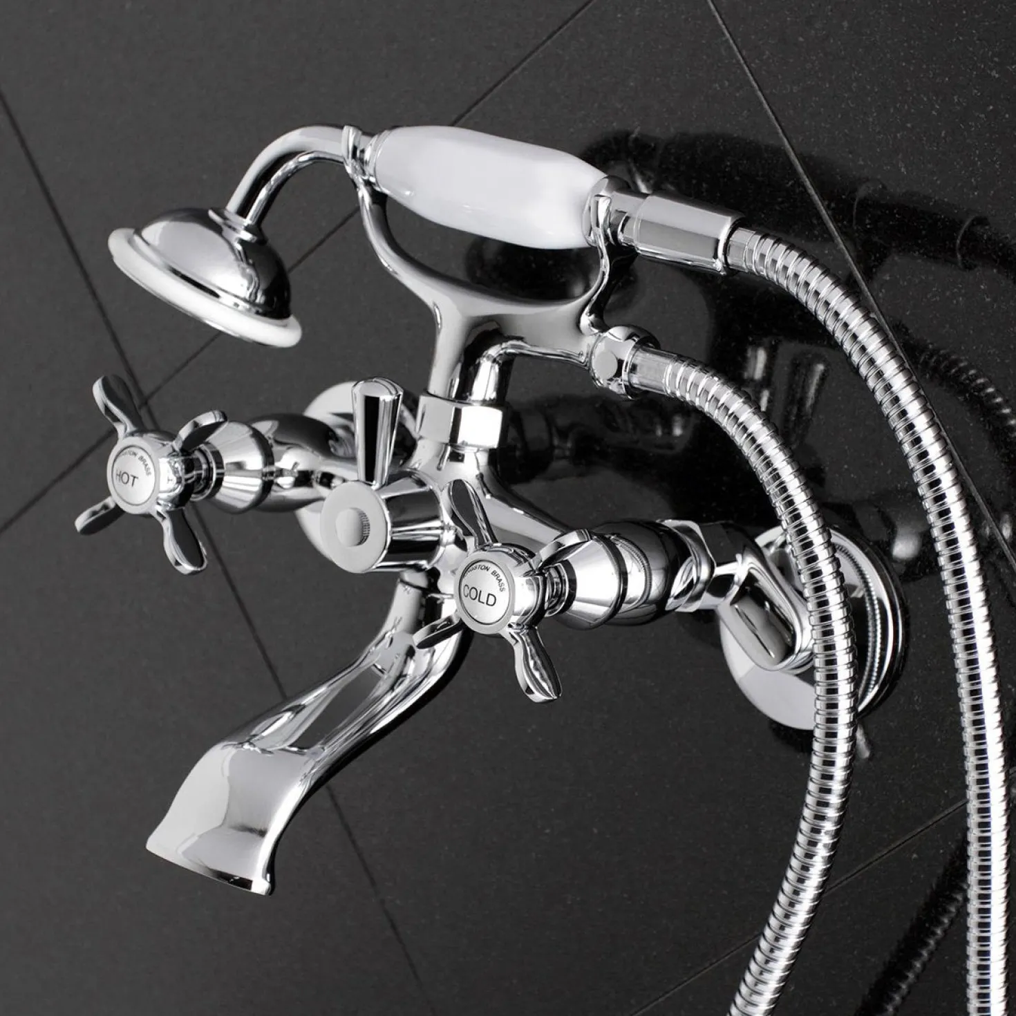 Kingston Brass Essex Wall Mount Clawfoot Tub Filler with Hand Shower