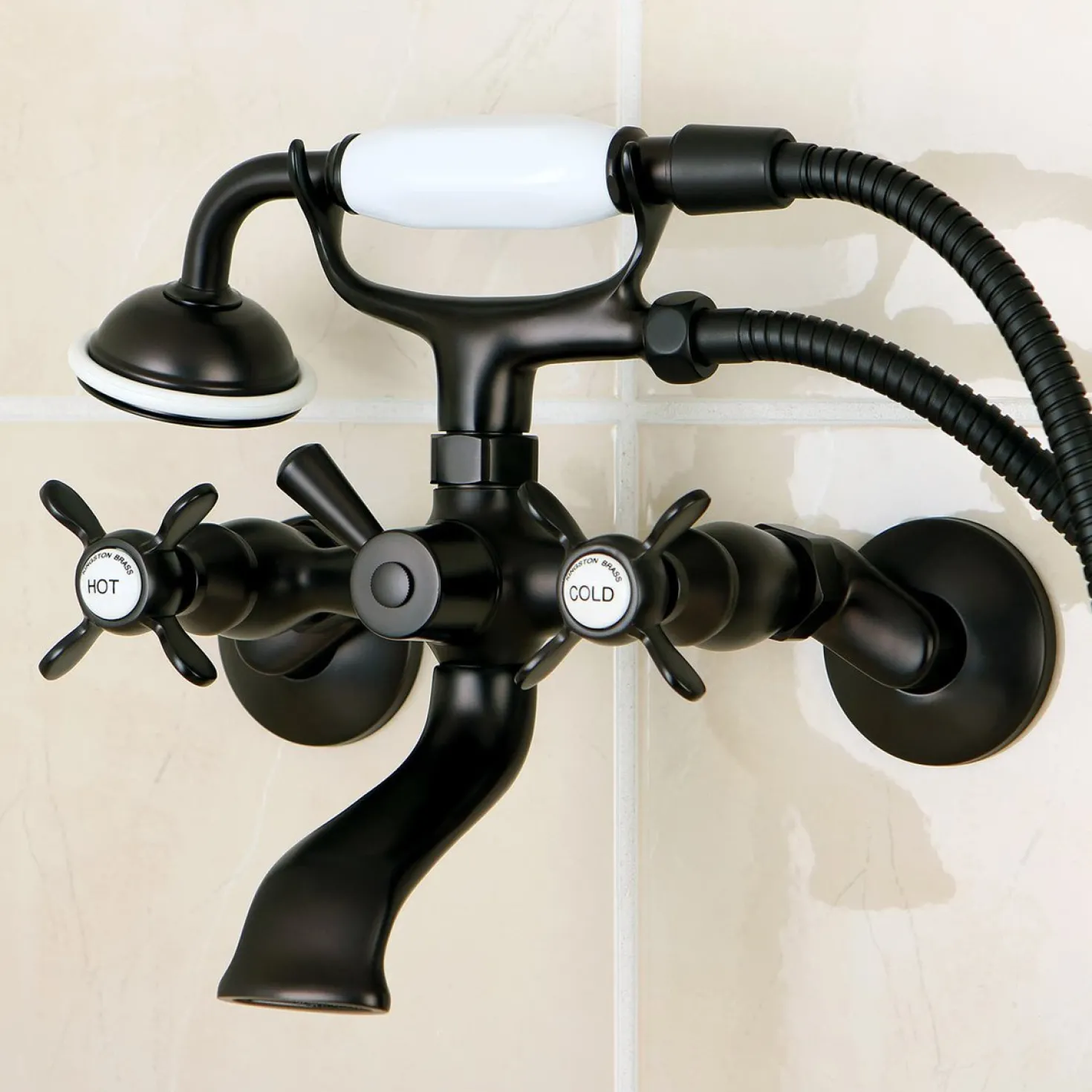 Kingston Brass Essex Wall Mount Clawfoot Tub Filler with Hand Shower