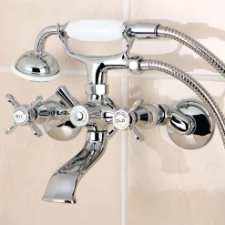 Kingston Brass Essex Wall Mount Clawfoot Tub Filler with Hand Shower