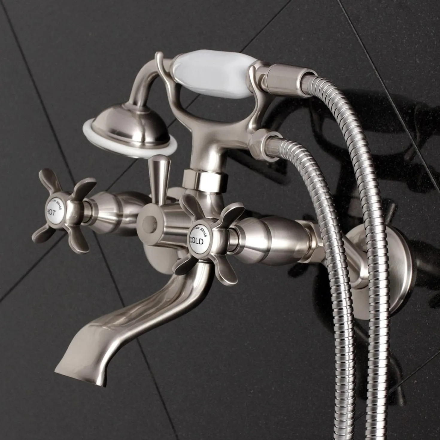 Kingston Brass Essex Wall Mount Clawfoot Tub Filler with Hand Shower