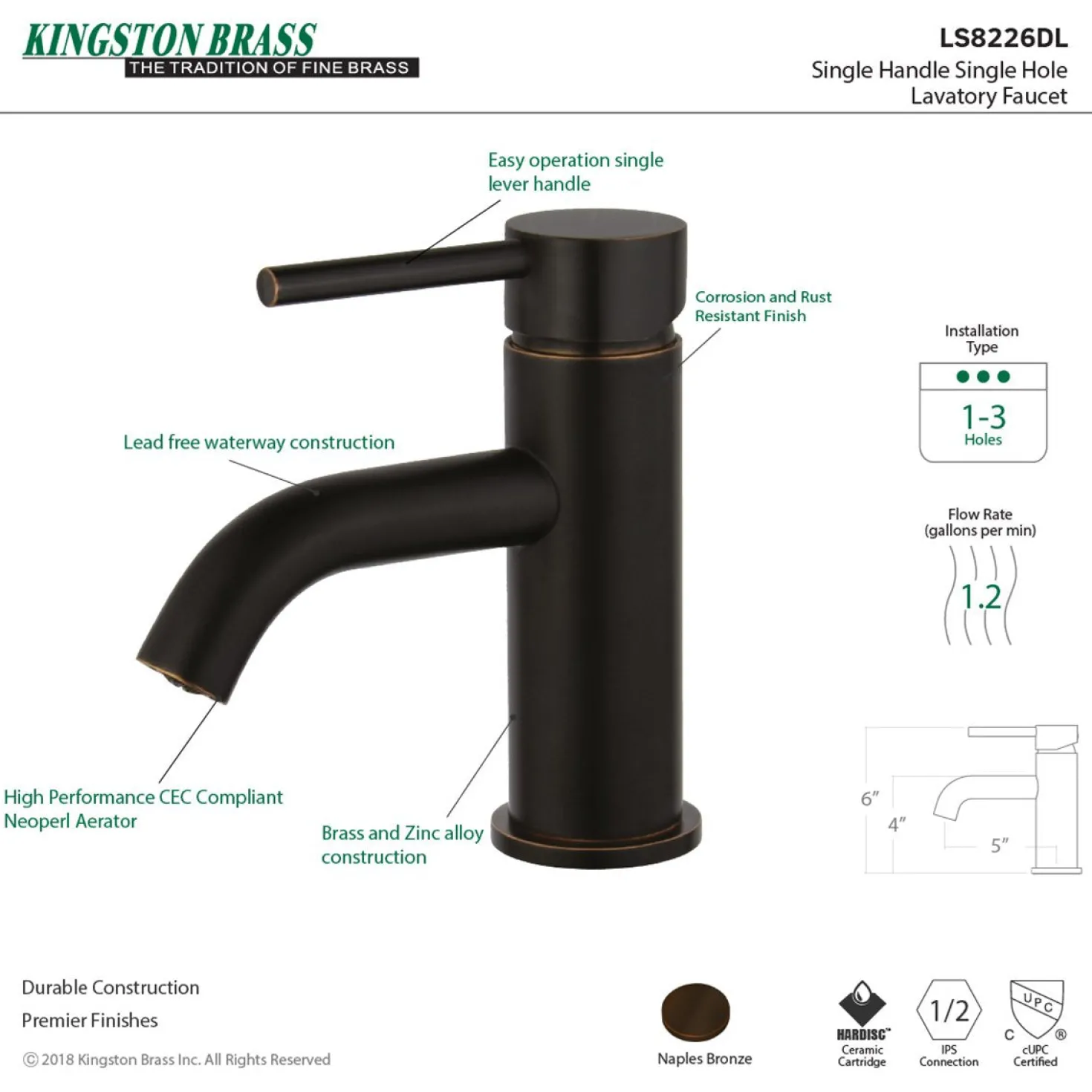 Kingston Brass Fauceture Concord Single-Handle Monoblock Bathroom Faucet