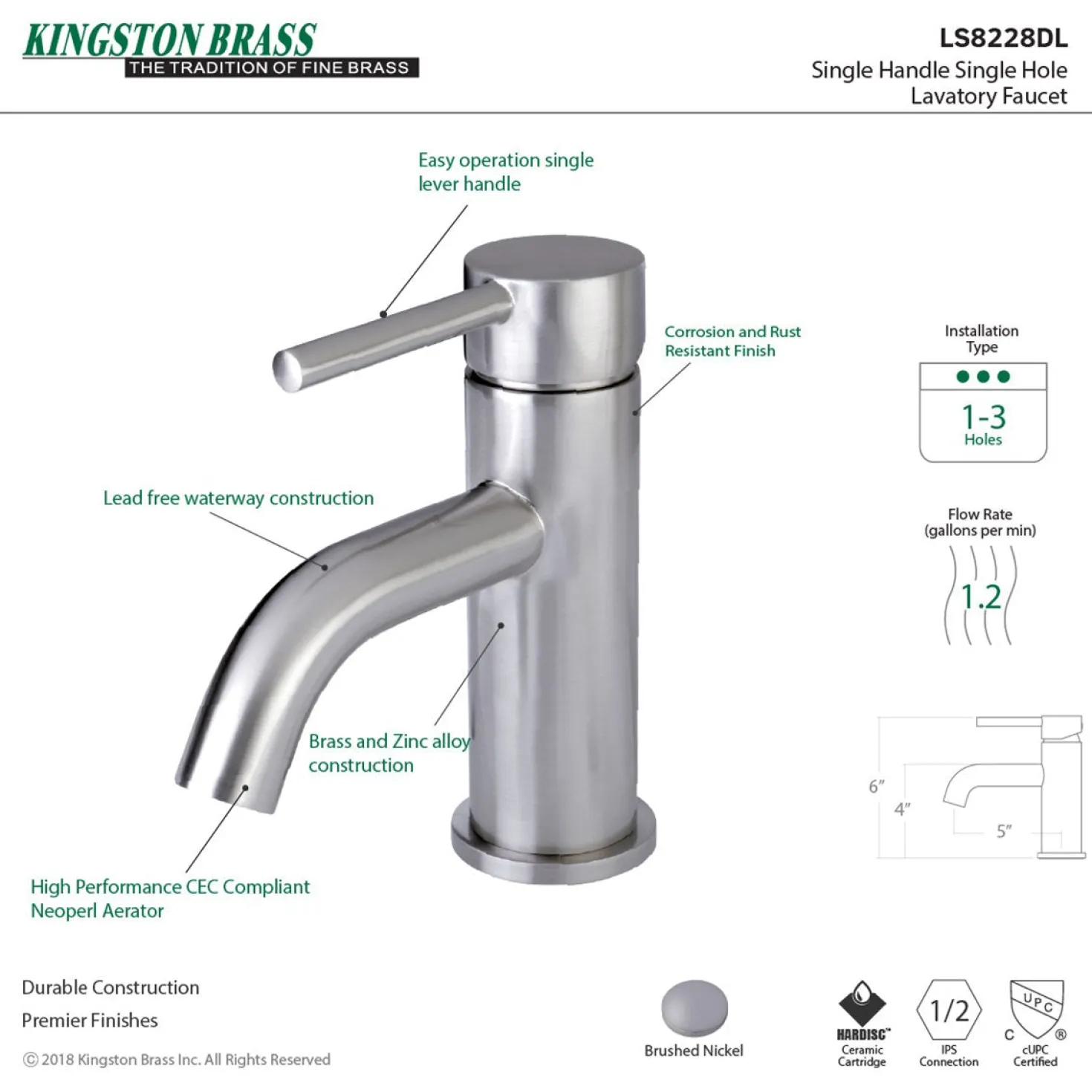 Kingston Brass Fauceture Concord Single-Handle Monoblock Bathroom Faucet