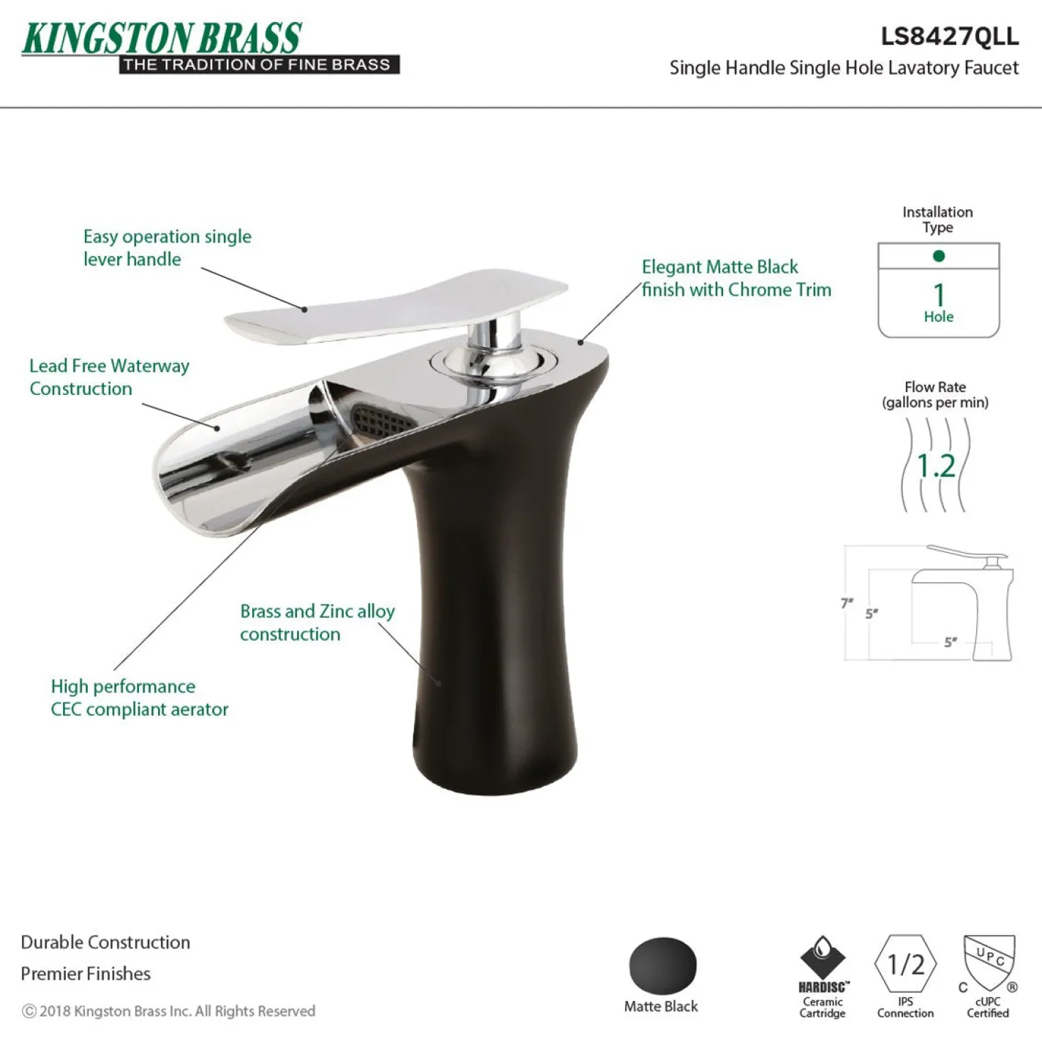 Kingston Brass Fauceture Executive Single-Handle Bathroom Faucet