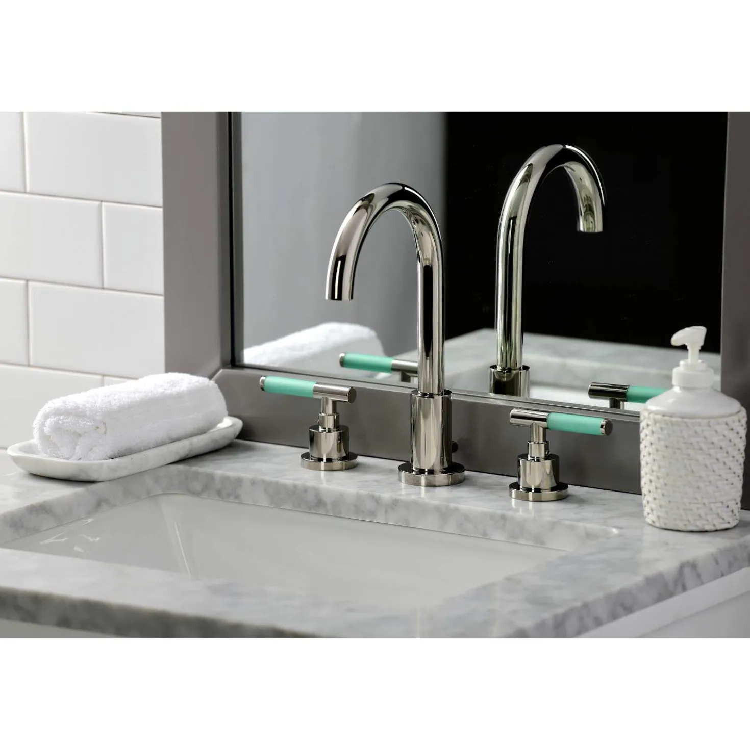 Kingston Brass Fauceture FSC892XCKL-P Kaiser Widespread Bathroom Faucet with Brass Pop-Up