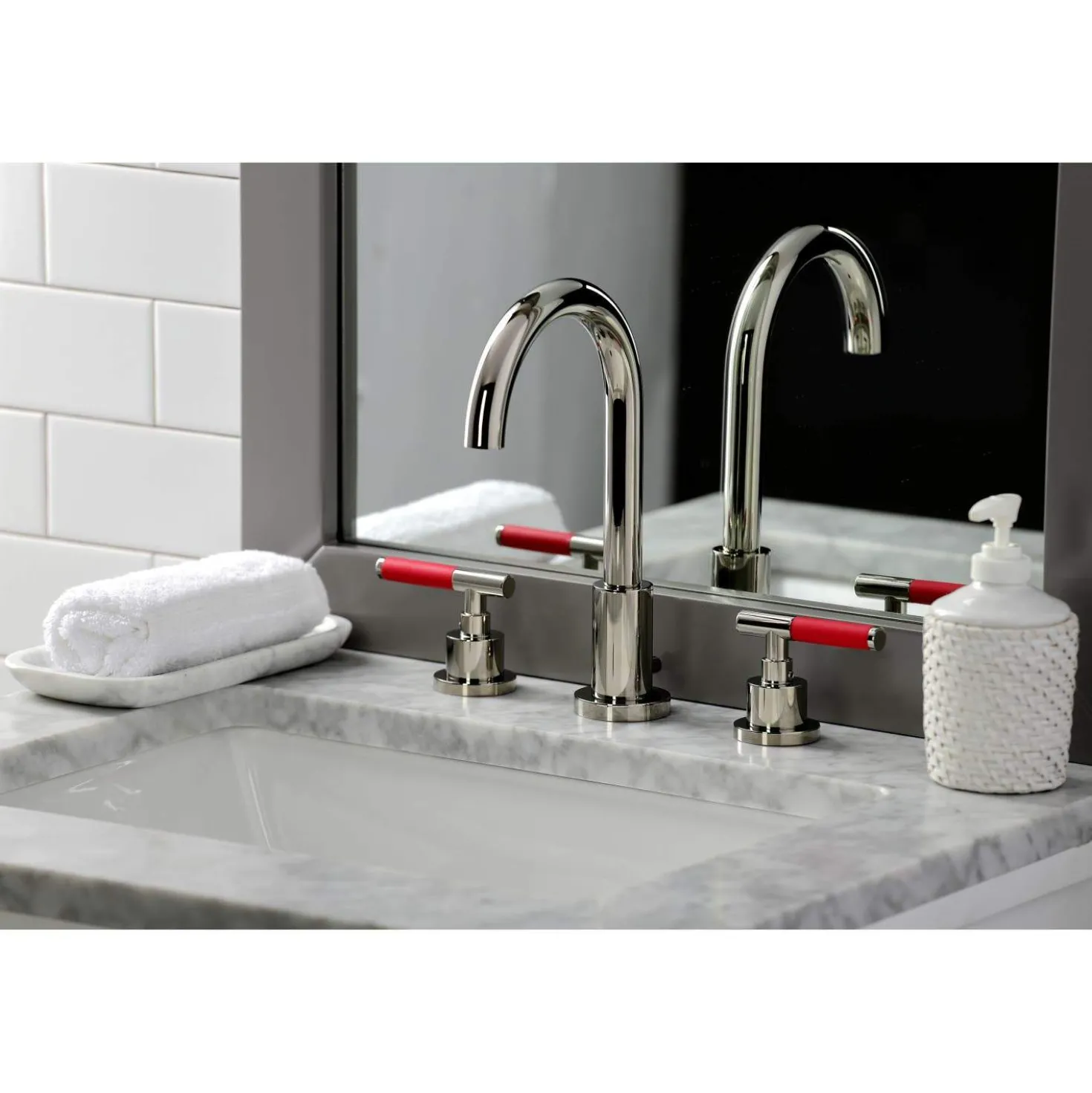 Kingston Brass Fauceture FSC892XCKL-P Kaiser Widespread Bathroom Faucet with Brass Pop-Up