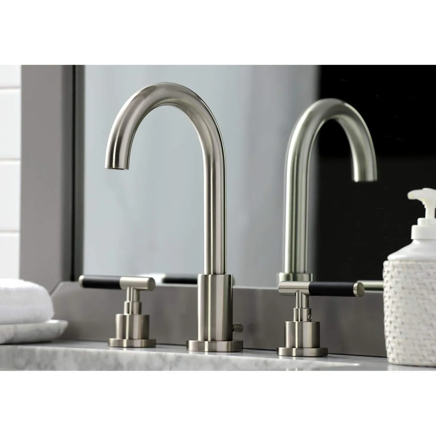 Kingston Brass Fauceture FSC892XCKL-P Kaiser Widespread Bathroom Faucet with Brass Pop-Up