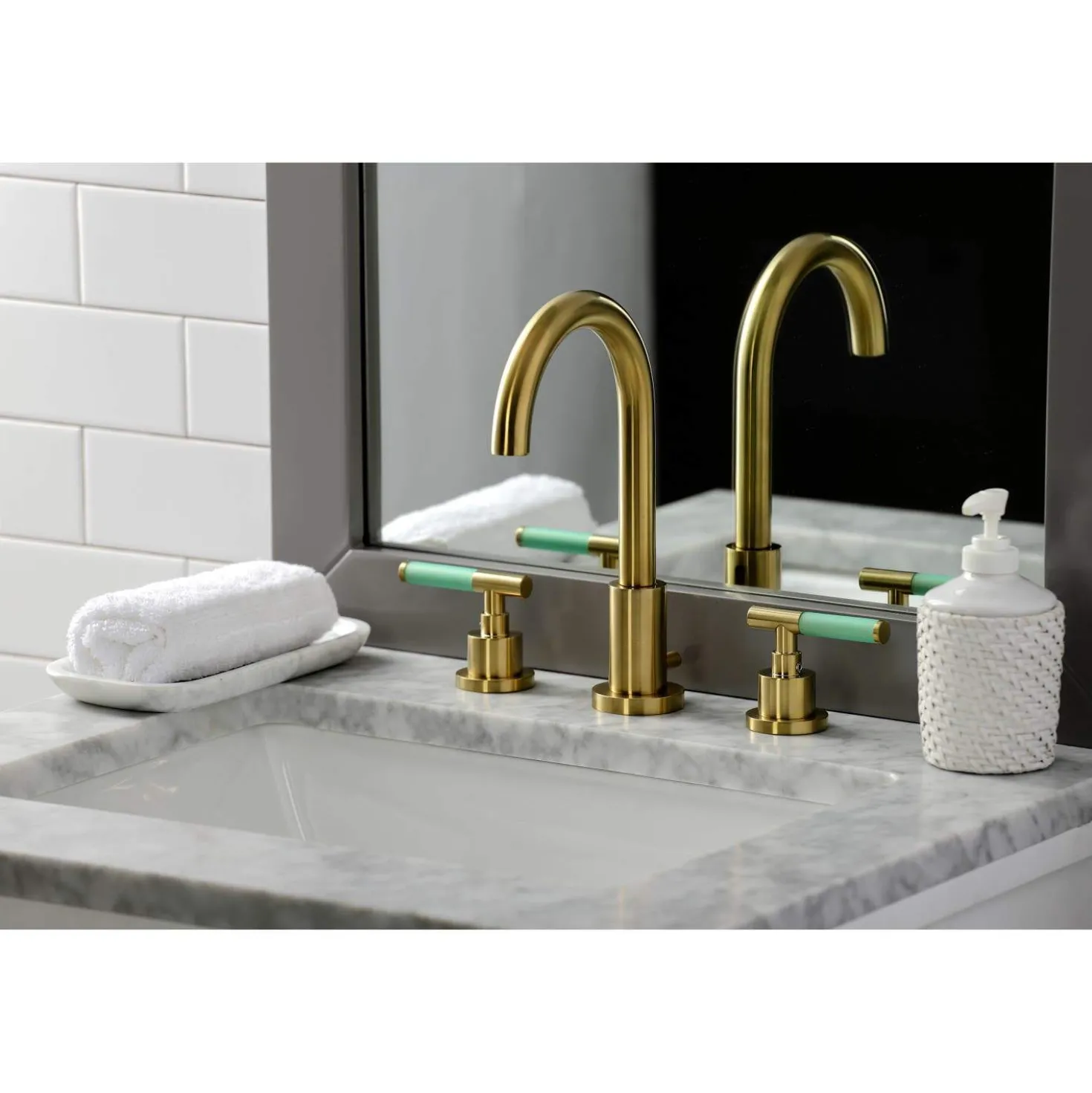 Kingston Brass Fauceture FSC892XCKL-P Kaiser Widespread Bathroom Faucet with Brass Pop-Up