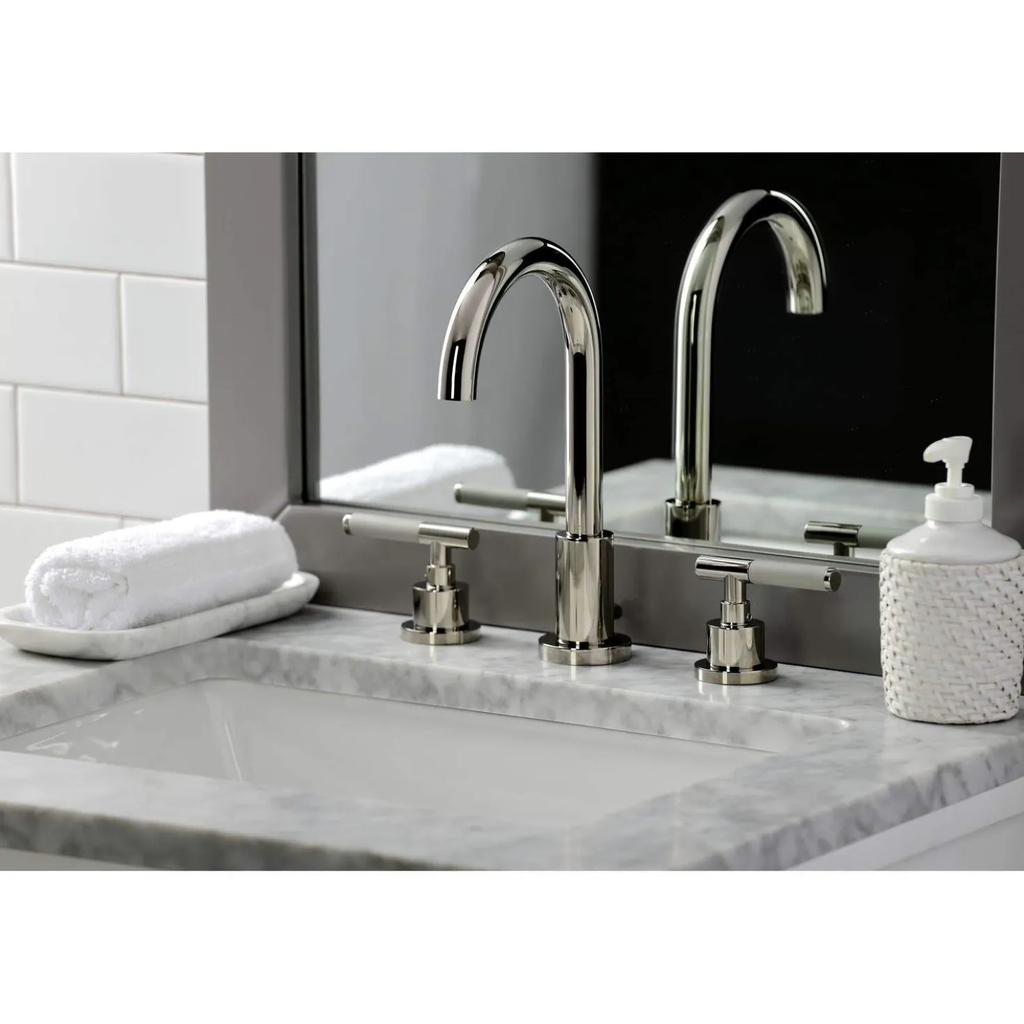 Kingston Brass Fauceture FSC892XCKL-P Kaiser Widespread Bathroom Faucet with Brass Pop-Up