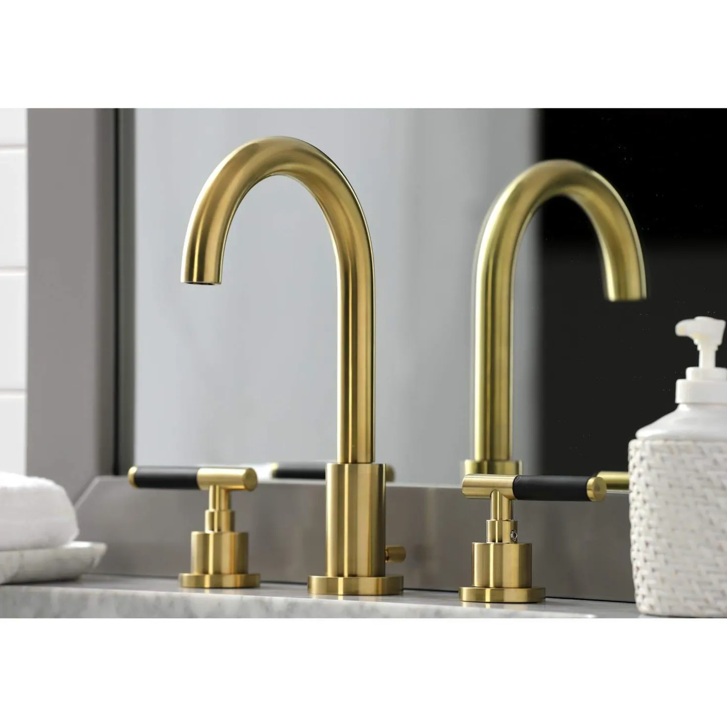 Kingston Brass Fauceture FSC892XCKL-P Kaiser Widespread Bathroom Faucet with Brass Pop-Up
