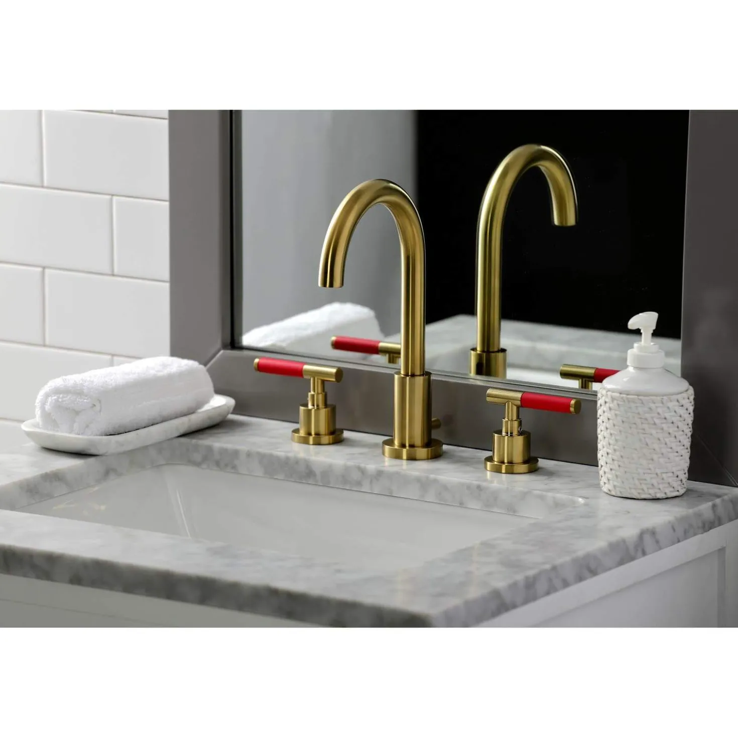 Kingston Brass Fauceture FSC892XCKL-P Kaiser Widespread Bathroom Faucet with Brass Pop-Up