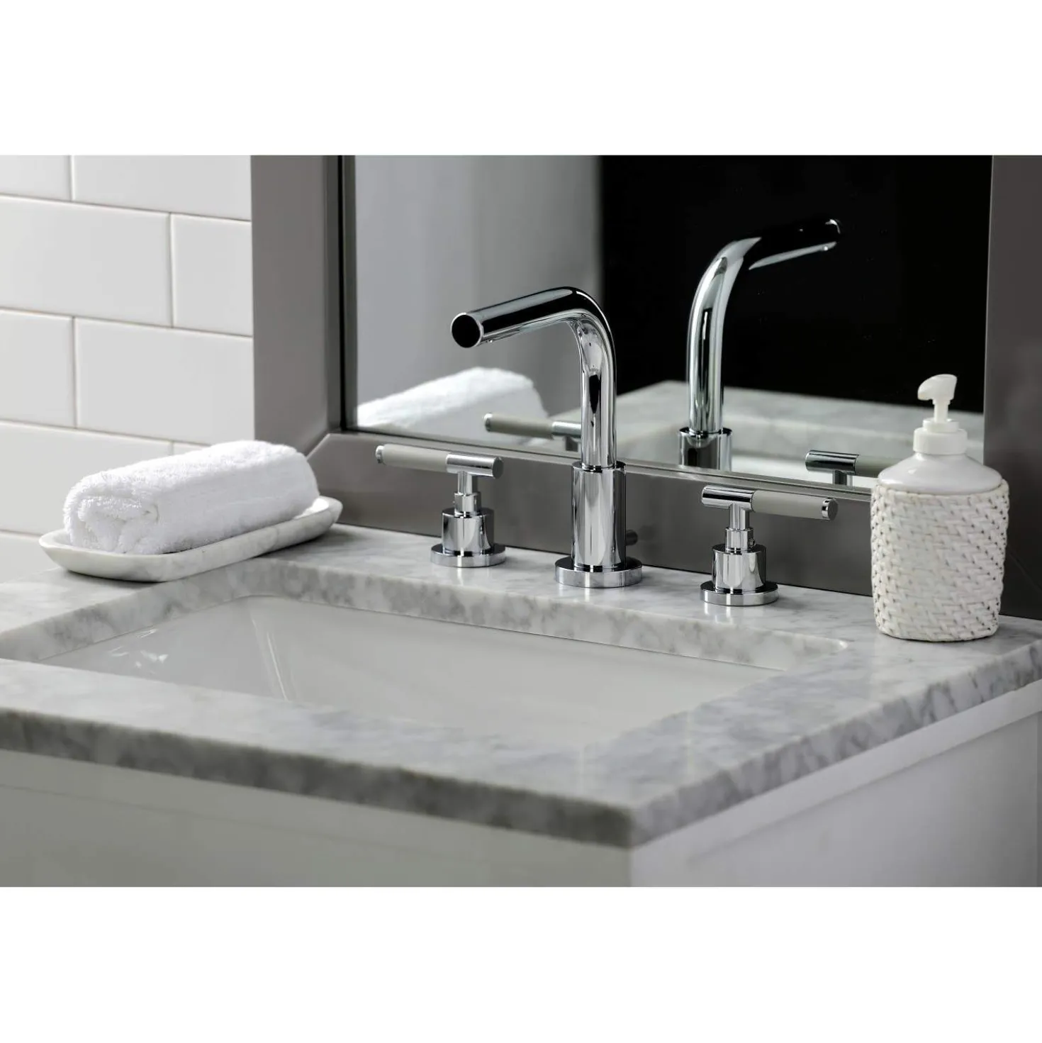 Kingston Brass Fauceture FSC895XCKL-P Kaiser Widespread Bathroom Faucet with Brass Pop-Up
