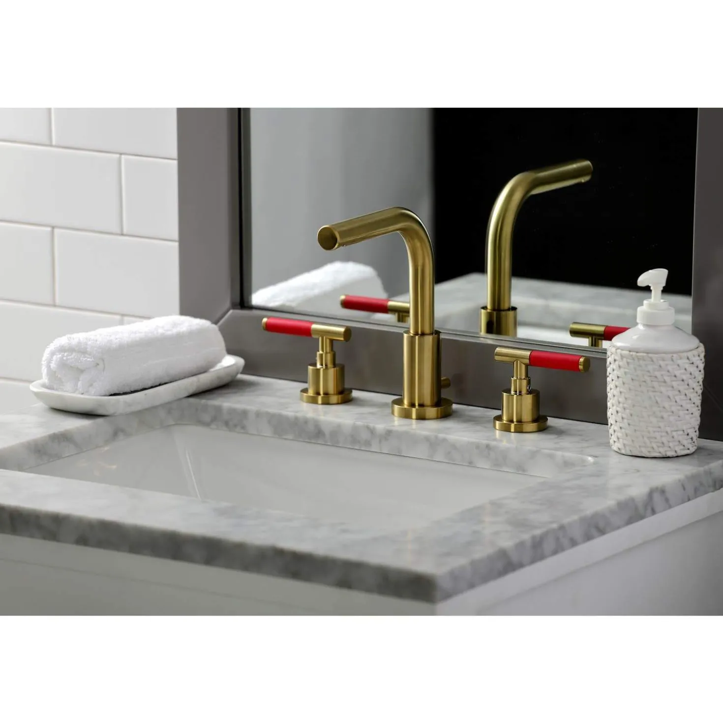 Kingston Brass Fauceture FSC895XCKL-P Kaiser Widespread Bathroom Faucet with Brass Pop-Up
