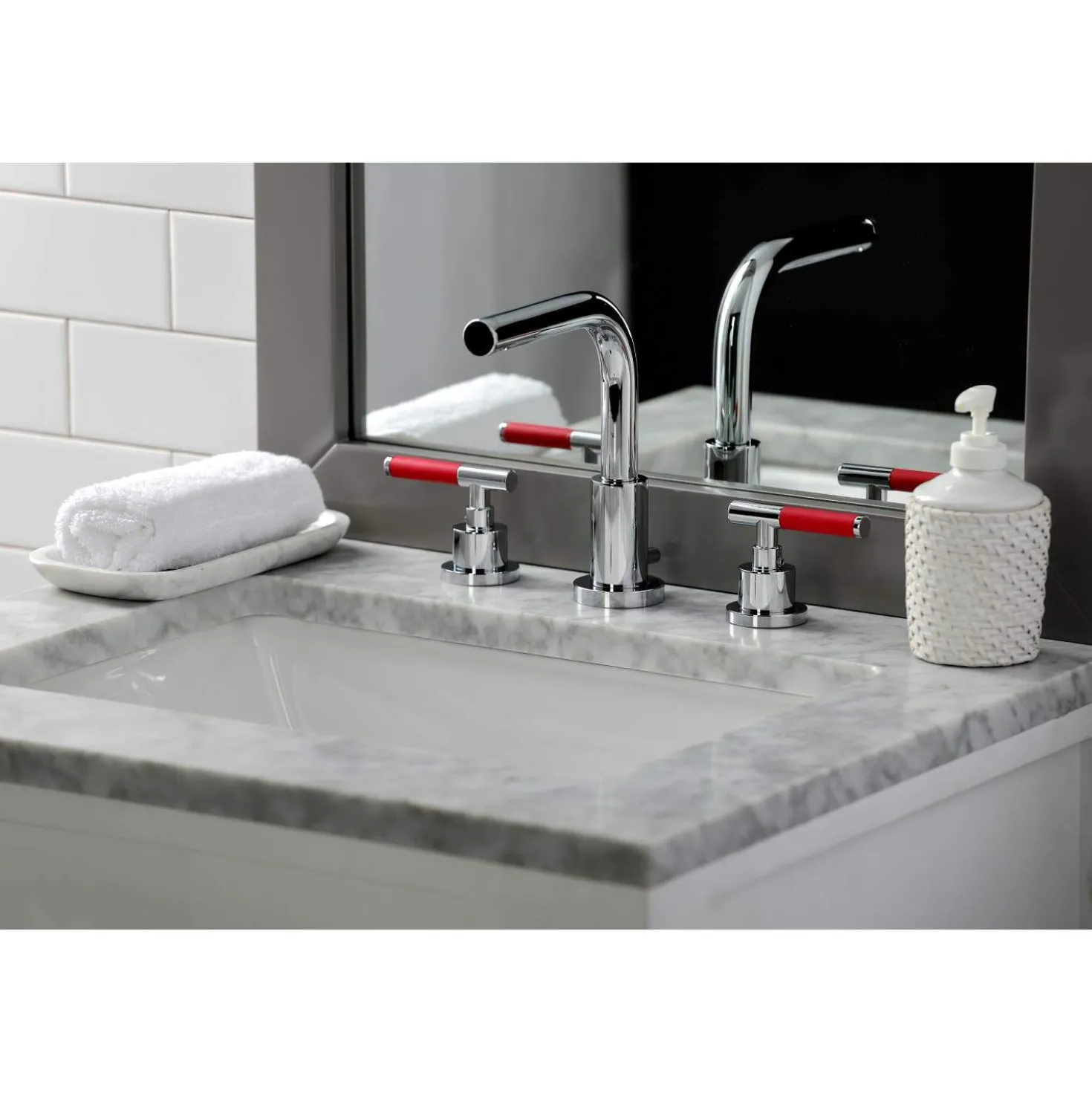 Kingston Brass Fauceture FSC895XCKL-P Kaiser Widespread Bathroom Faucet with Brass Pop-Up