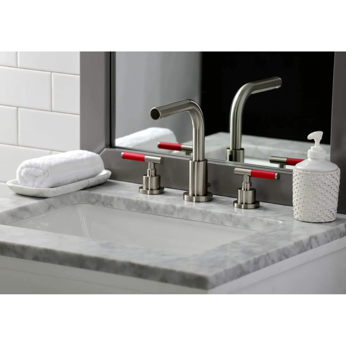 Kingston Brass Fauceture FSC895XCKL-P Kaiser Widespread Bathroom Faucet with Brass Pop-Up