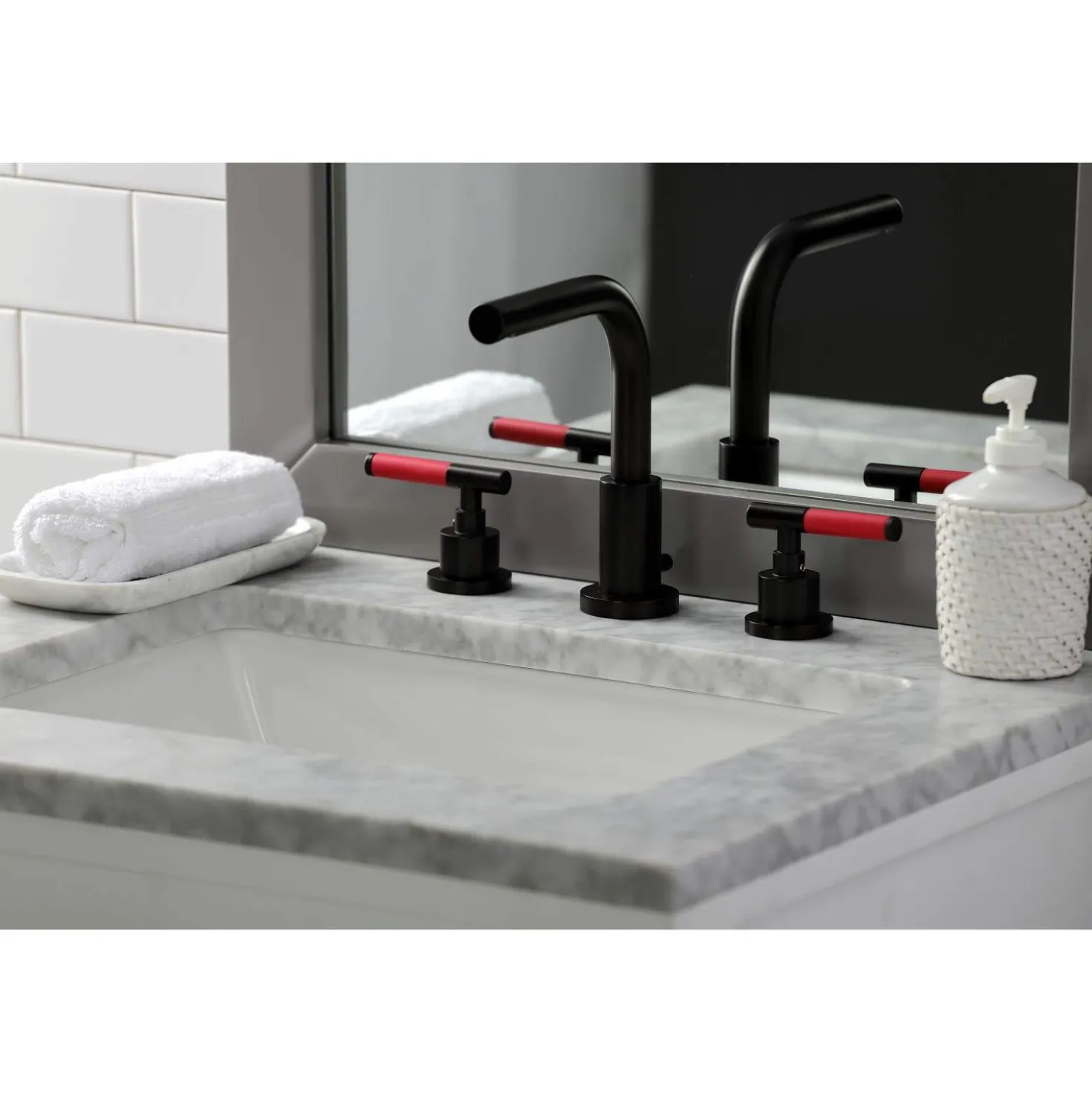 Kingston Brass Fauceture FSC895XCKL-P Kaiser Widespread Bathroom Faucet with Brass Pop-Up