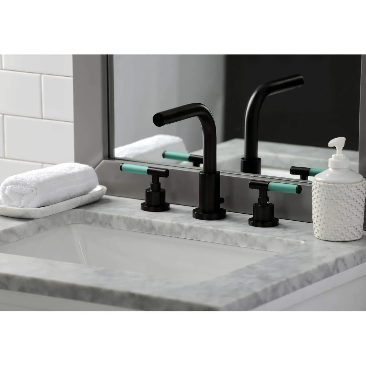 Kingston Brass Fauceture FSC895XCKL-P Kaiser Widespread Bathroom Faucet with Brass Pop-Up