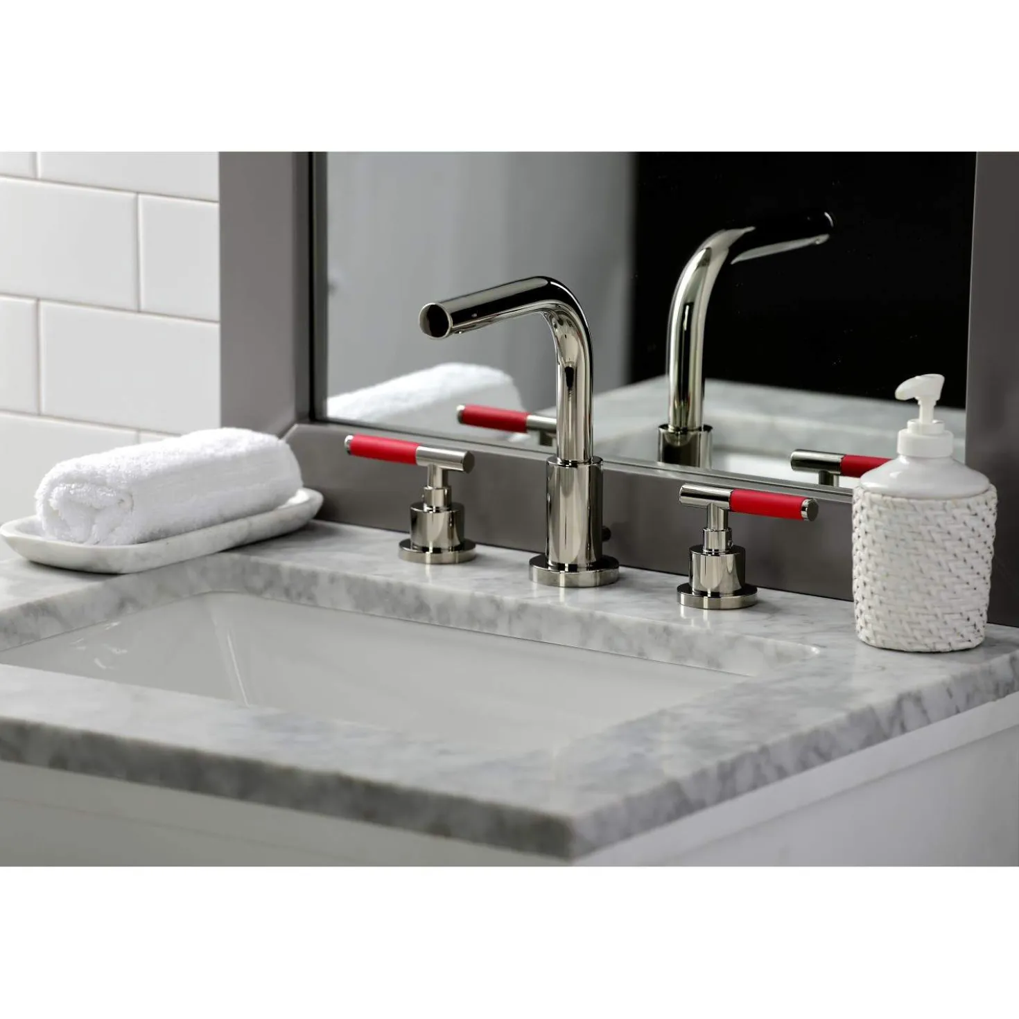 Kingston Brass Fauceture FSC895XCKL-P Kaiser Widespread Bathroom Faucet with Brass Pop-Up