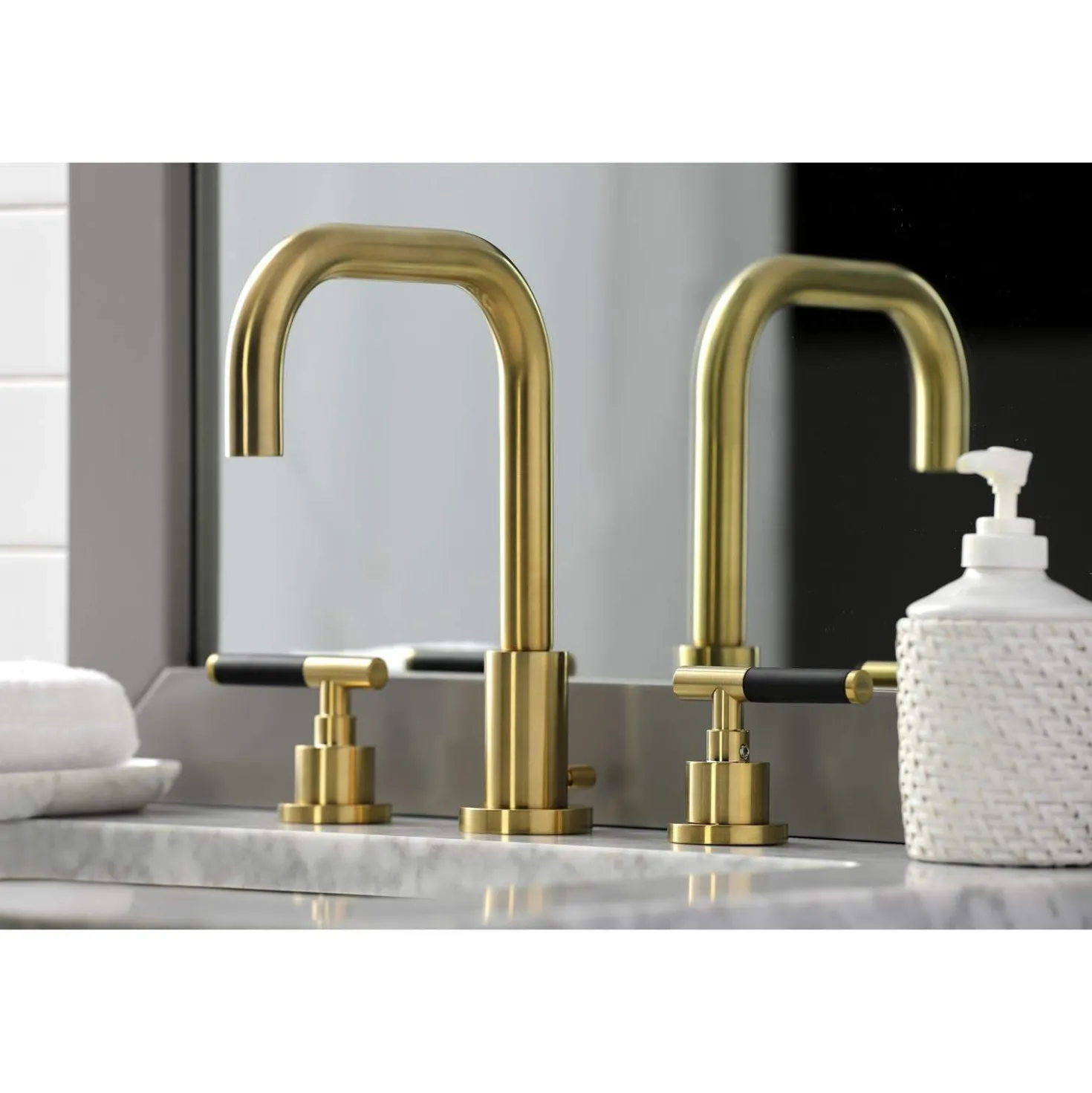Kingston Brass Fauceture FSC893XCKL-P Kaiser Widespread Bathroom Faucet with Brass Pop-Up
