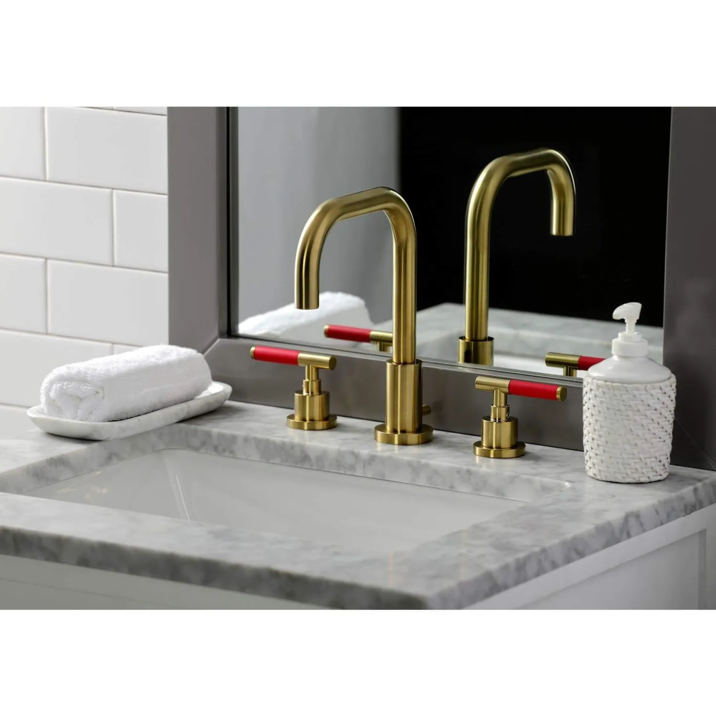 Kingston Brass Fauceture FSC893XCKL-P Kaiser Widespread Bathroom Faucet with Brass Pop-Up