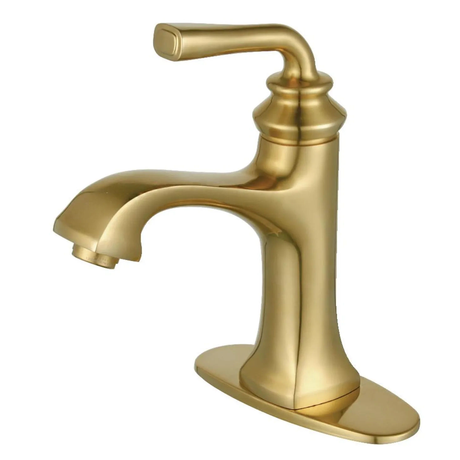 Kingston Brass Fauceture LS4423RXL Restoration Single-Handle Bathroom Faucet with Push-Up Drain and Deck Plate, Brushed Brass