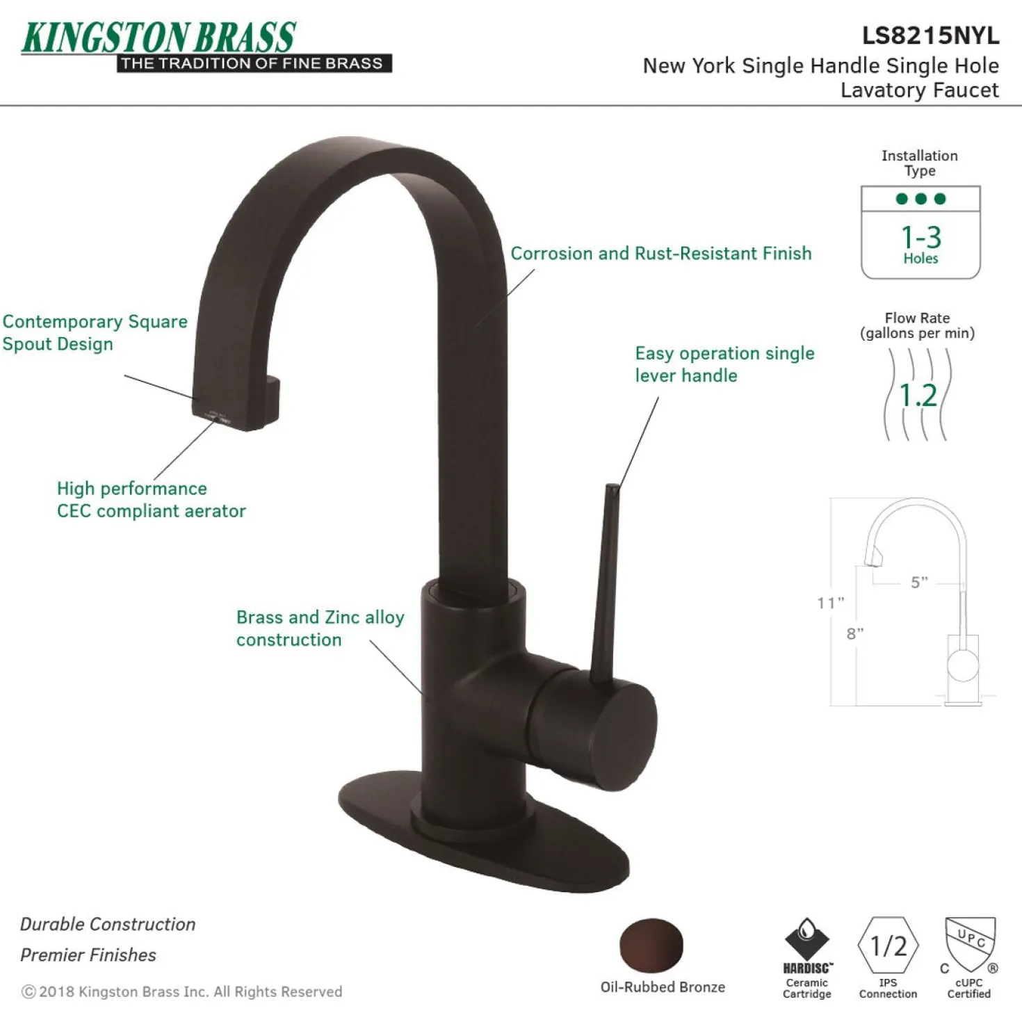 Kingston Brass Fauceture New York Single-Handle Bathroom Faucet Drain