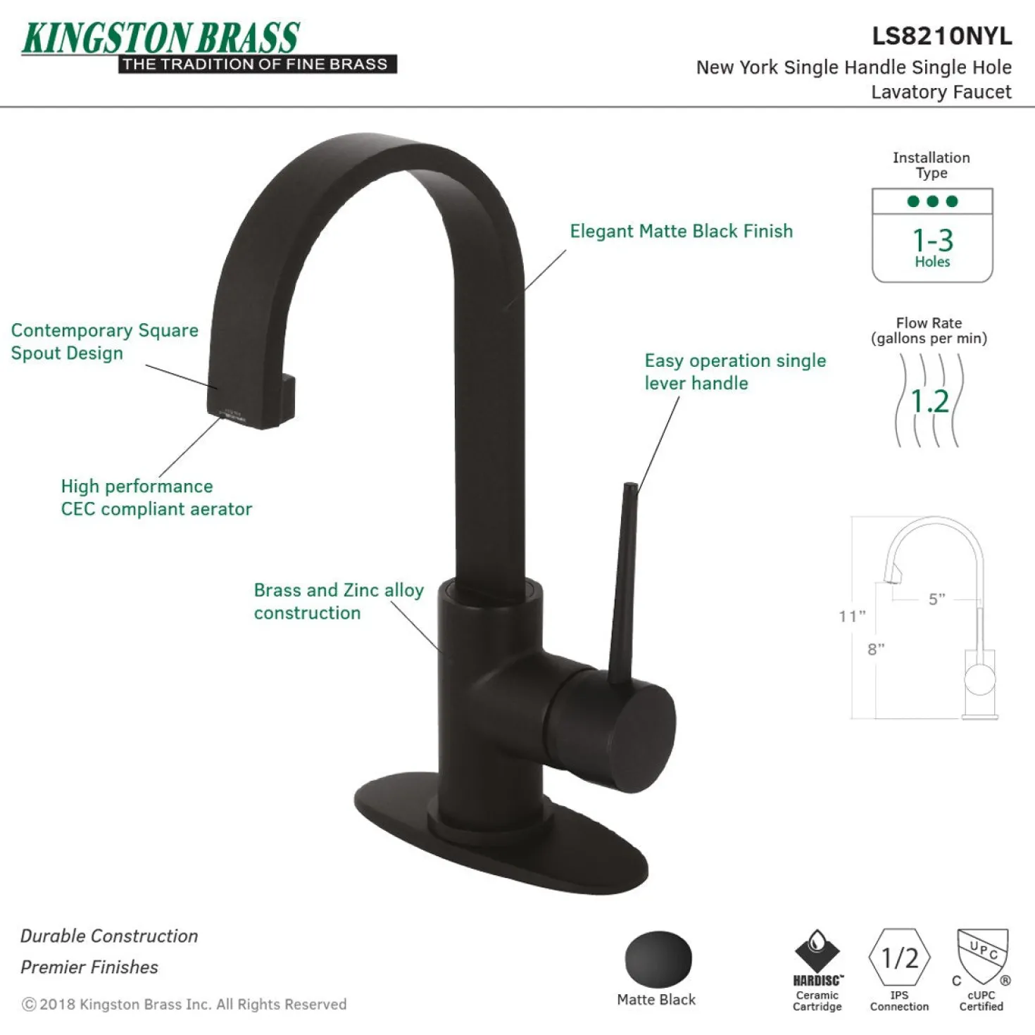 Kingston Brass Fauceture New York Single-Handle Bathroom Faucet Drain