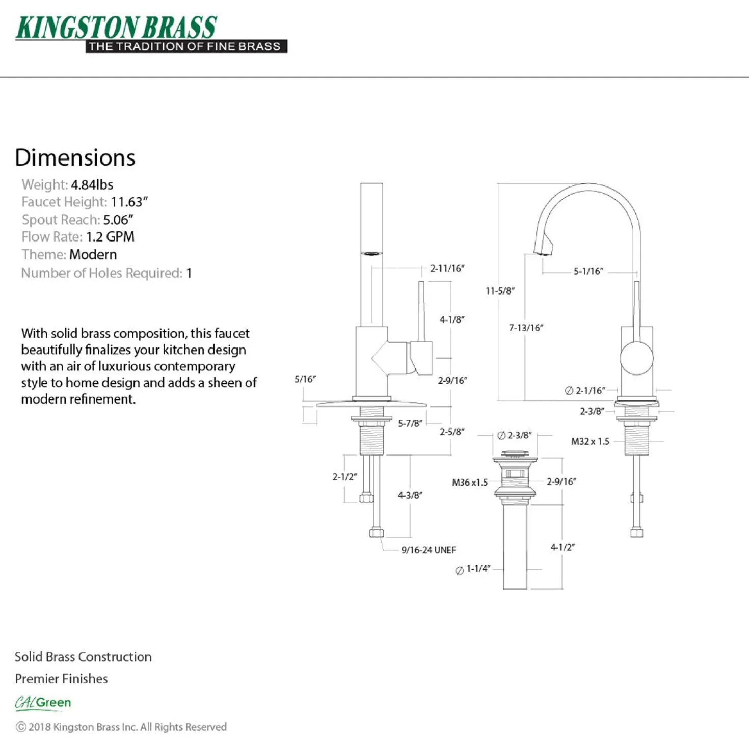 Kingston Brass Fauceture New York Single-Handle Bathroom Faucet Drain