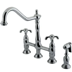 Kingston Brass French Country Kitchen Bridge Faucet with Brass Sprayer