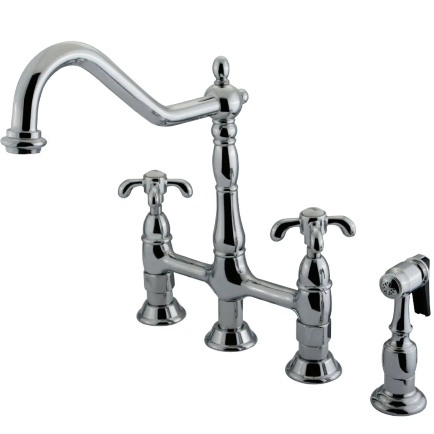 Kingston Brass French Country Kitchen Bridge Faucet with Brass Sprayer