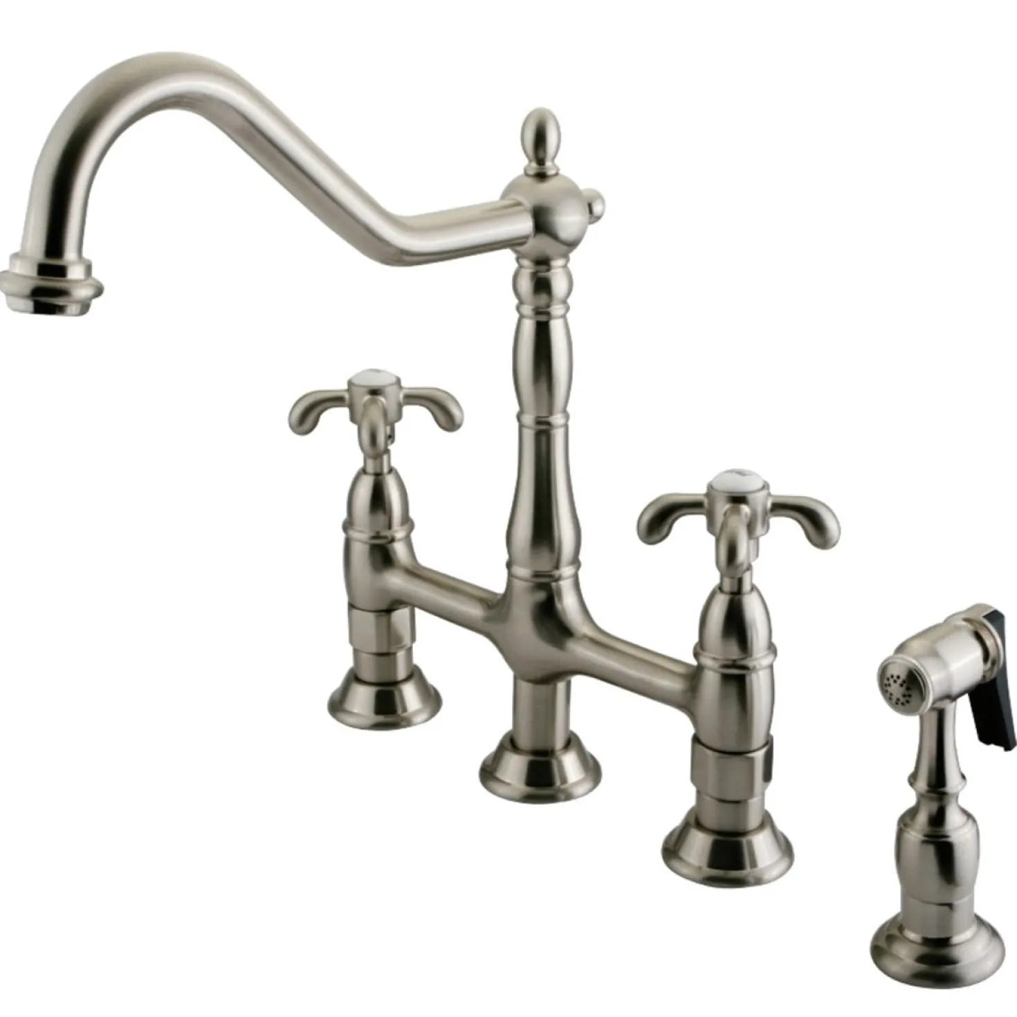 Kingston Brass French Country Kitchen Bridge Faucet with Brass Sprayer