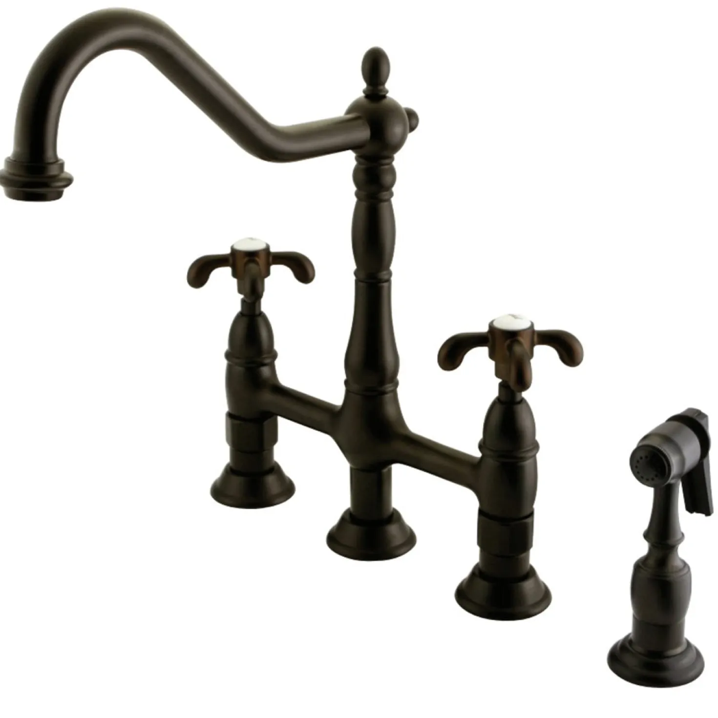 Kingston Brass French Country Kitchen Bridge Faucet with Brass Sprayer
