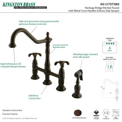 Kingston Brass French Country Kitchen Bridge Faucet with Brass Sprayer