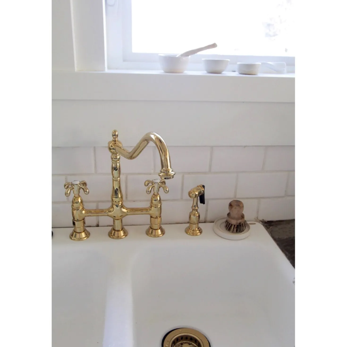 Kingston Brass French Country Kitchen Bridge Faucet with Brass Sprayer