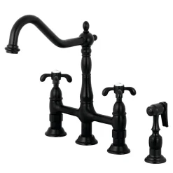 Kingston Brass French Country Kitchen Bridge Faucet with Brass Sprayer