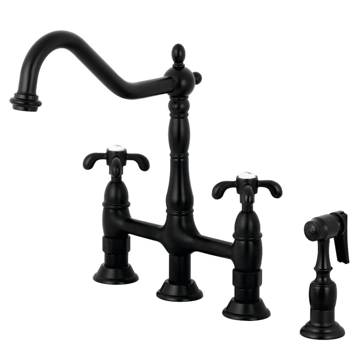 Kingston Brass French Country Kitchen Bridge Faucet with Brass Sprayer