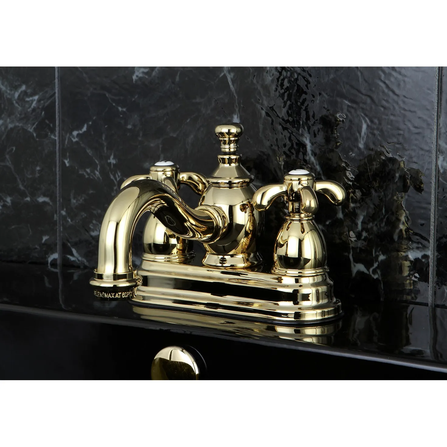 Kingston Brass French Country 4" Centerset Lavatory Faucet with Heritage Spout and Metal Cross Handle