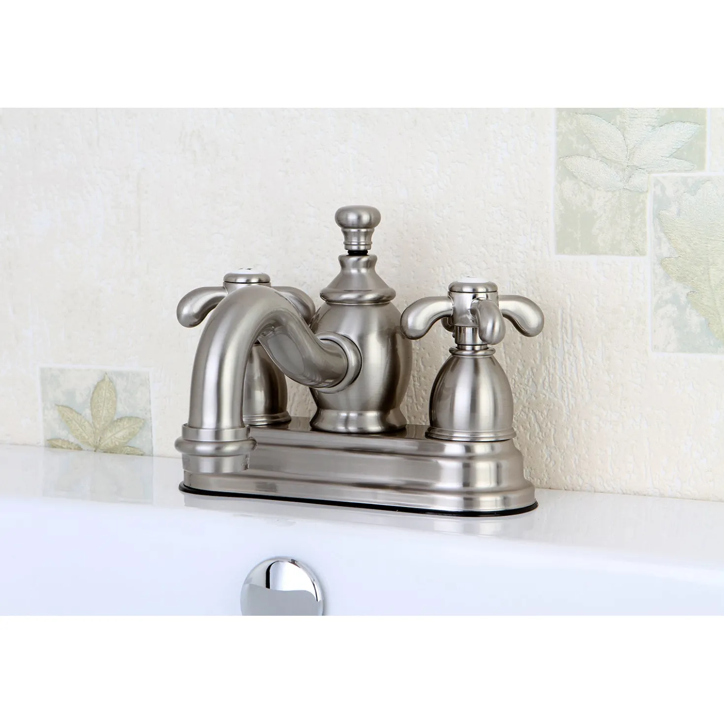 Kingston Brass French Country 4" Centerset Lavatory Faucet with Heritage Spout and Metal Cross Handle