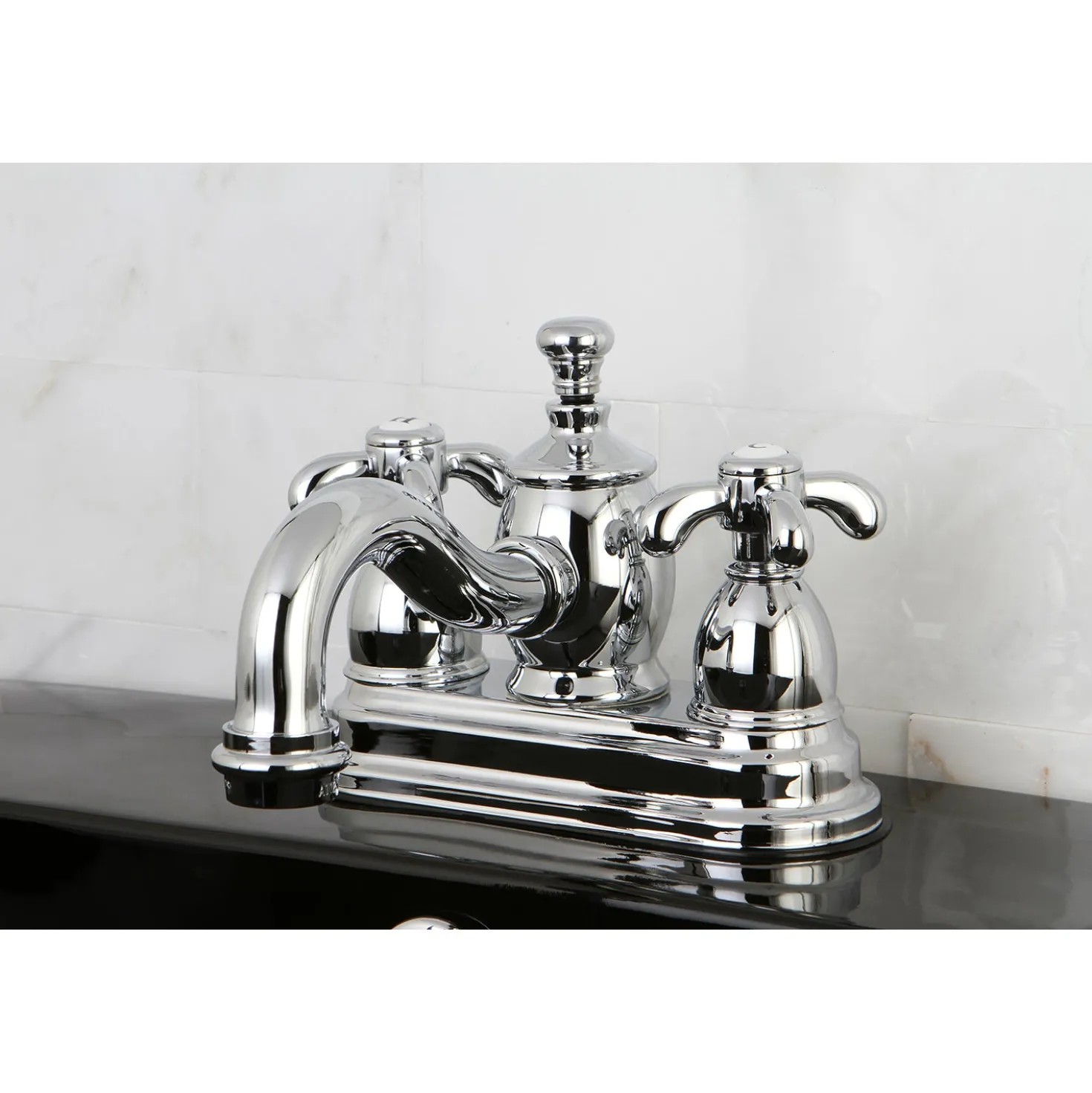 Kingston Brass French Country 4" Centerset Lavatory Faucet with Heritage Spout and Metal Cross Handle