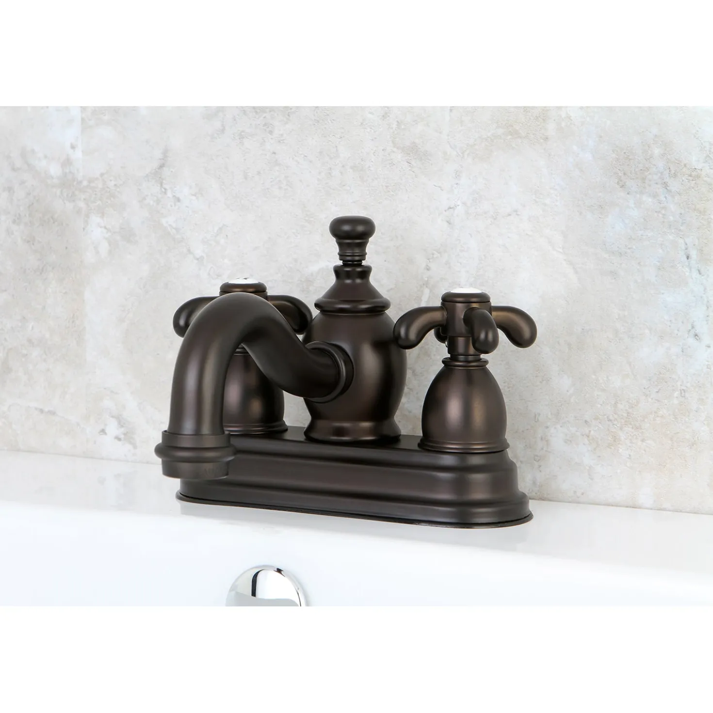 Kingston Brass French Country 4" Centerset Lavatory Faucet with Heritage Spout and Metal Cross Handle