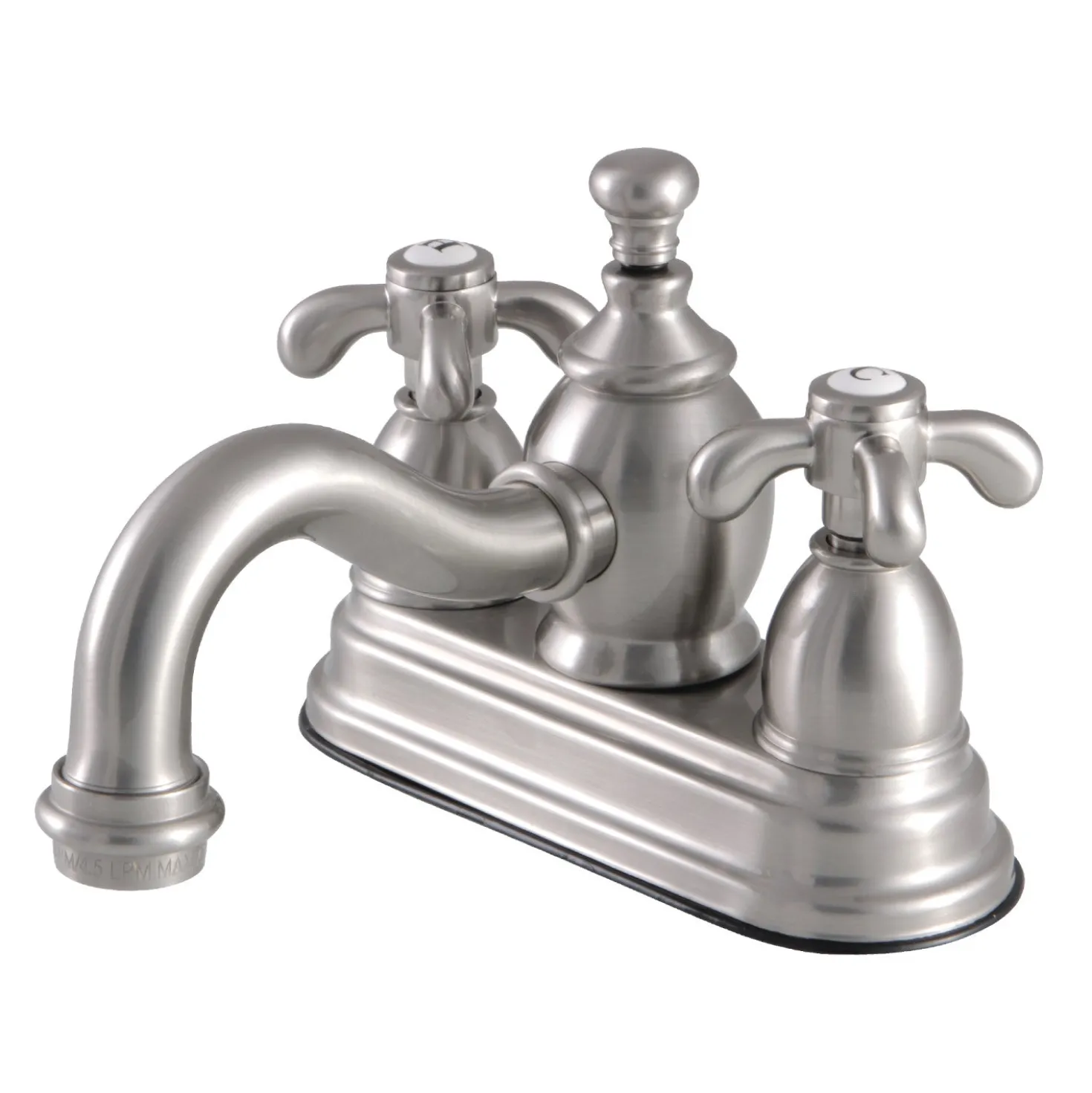 Kingston Brass French Country 4" Centerset Lavatory Faucet with Heritage Spout and Metal Cross Handle
