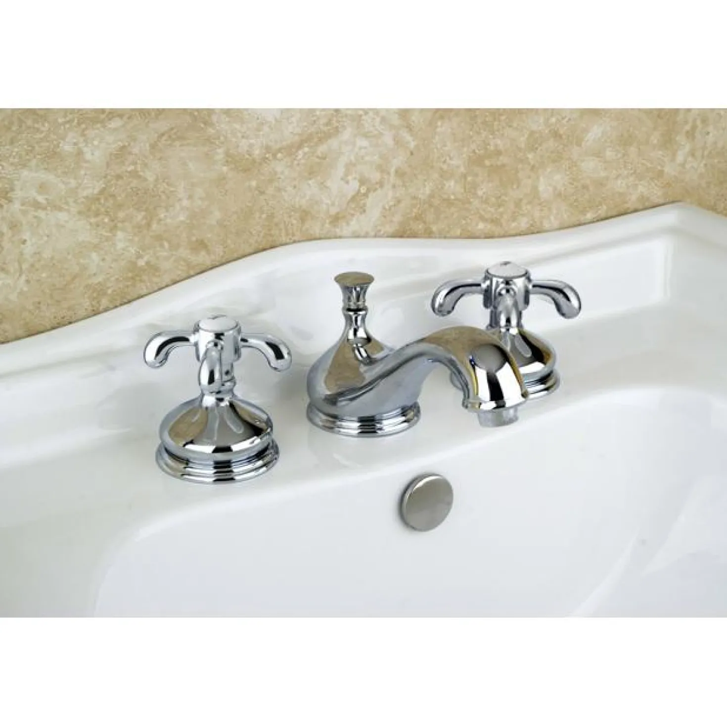 Kingston Brass French Country Two Handle 8" to 16" Widespread Lavatory Faucet with Brass Pop-up