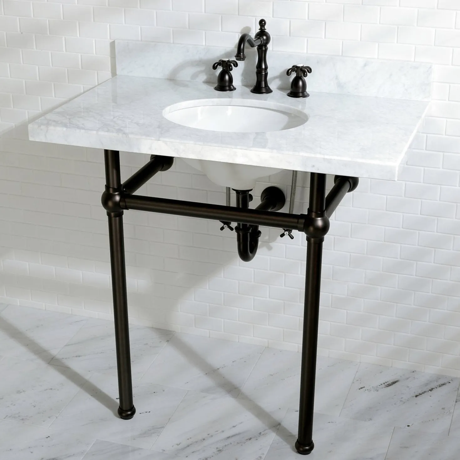 Kingston Brass French Country 3-Hole 8-Inch Widespread Bathroom Faucet