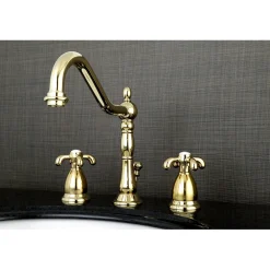 Kingston Brass French Country Deck Mount 8-Inch Widespread Bathroom Faucet