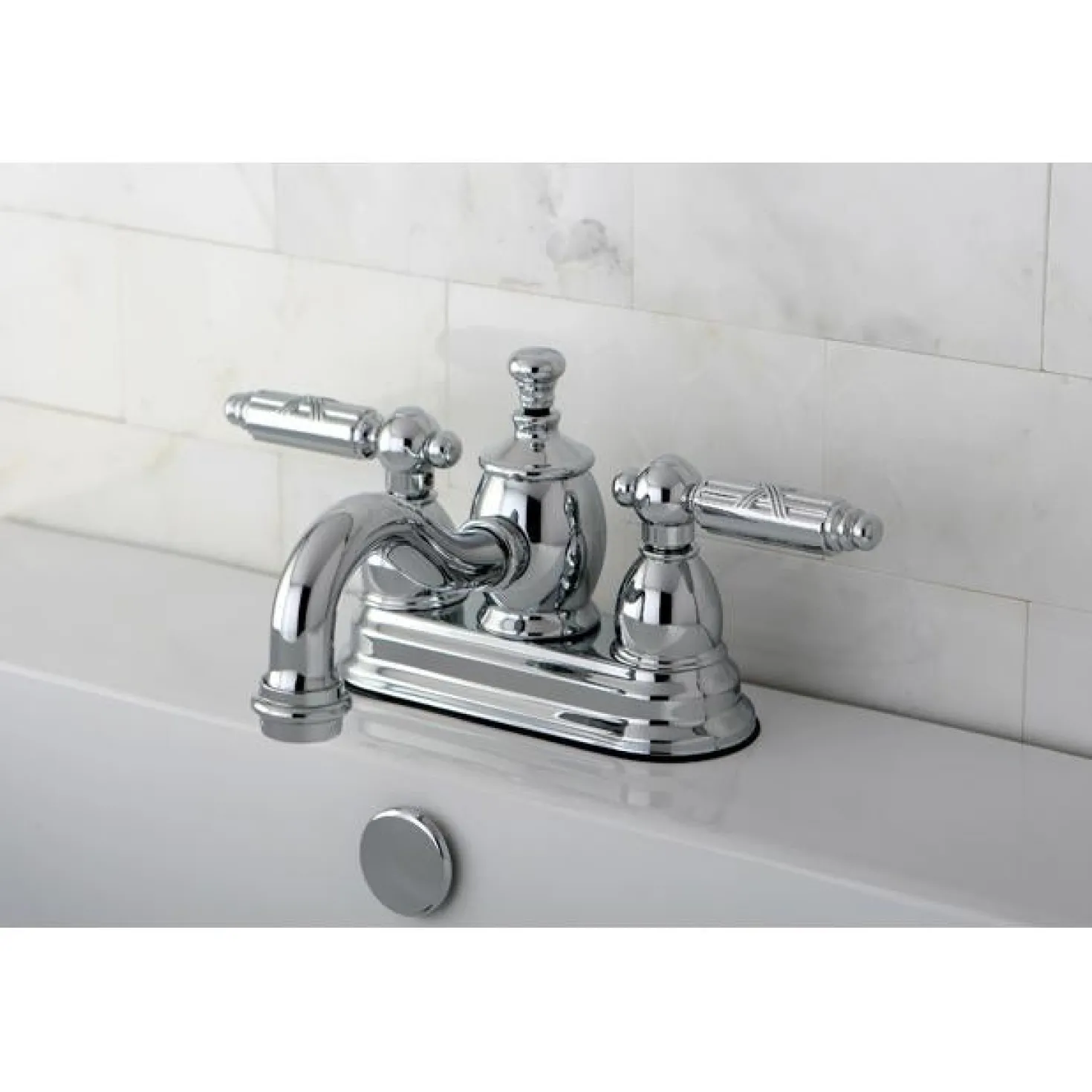 Kingston Brass Georgian 4" Centerset Lavatory Faucet with Metal Lever Handle and Heritage Spout