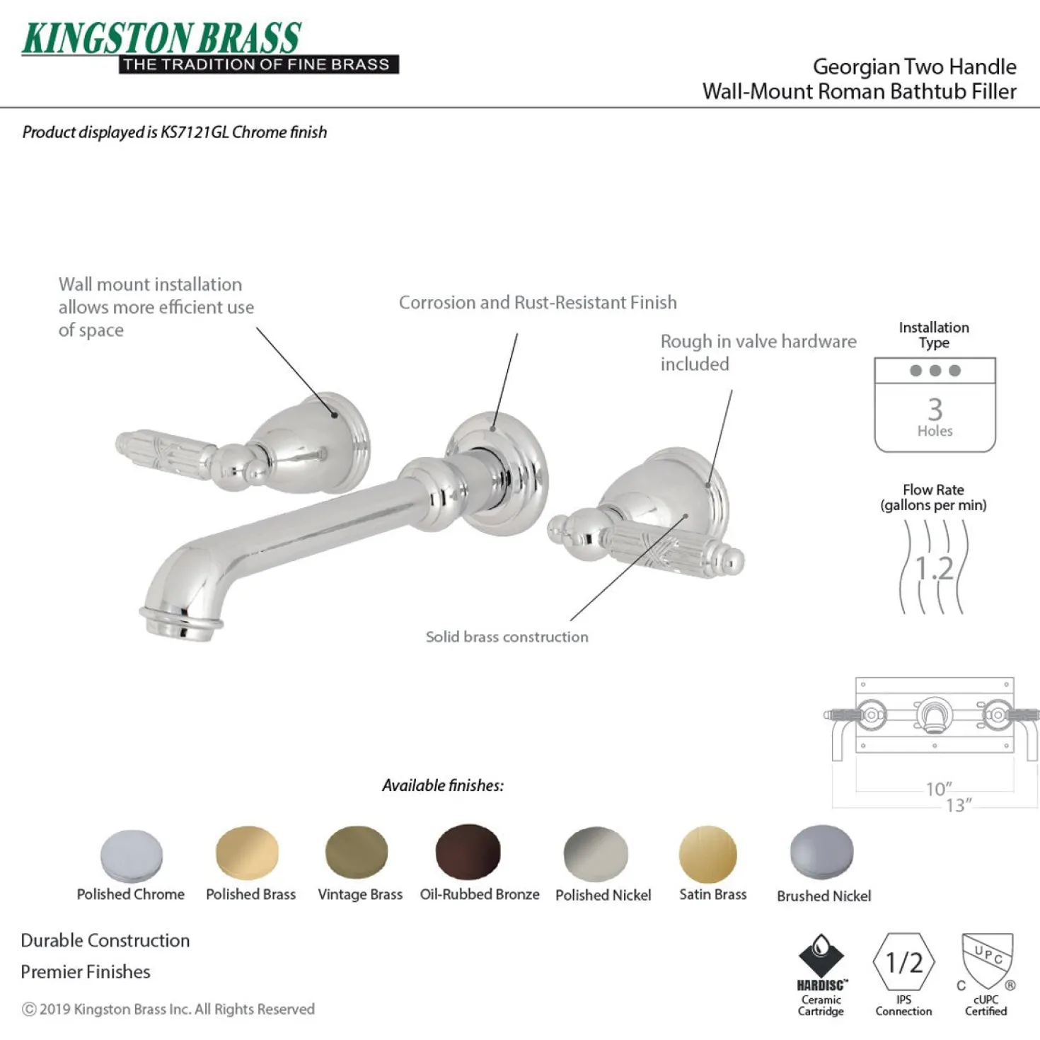 Kingston Brass Georgian Two-Handle Wall Mount Bathroom Faucet