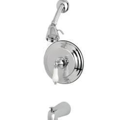 Kingston Brass GKB3631PL Water Saving Restoration Tub and Shower Faucet Chrome with Porcelain Lever Handles