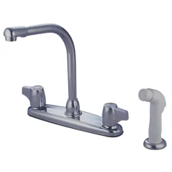 Kingston Brass GKB742 Water Saving Magellan Centerset Chrome Kitchen Faucet with Canopy Handles and Side Sprayer