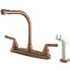 Kingston Brass GKB756 Water Saving Magellan Centerset Antique Copper Kitchen Faucet with White Side Sprayer